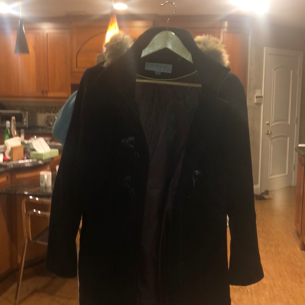 Pea coat with fur hood